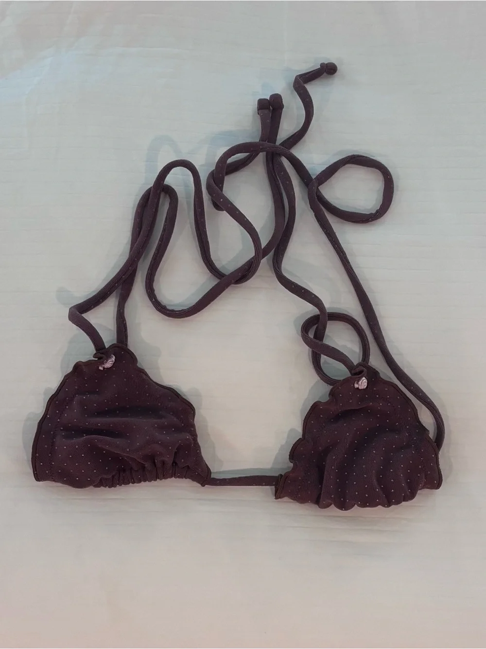 Frankie's Bikinis Brown Polka Dot Ruffle Triangle Bikini Top